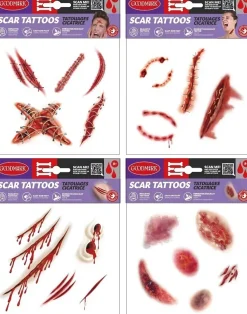 Halloween|Haavat, Arvet Ja Tekoiho>Goodmark Europe NV, Industrielaan 15, 8520 Kuurne, www.goodmarkgroup.com Arpisiirtokuvatatuointi, lajitelmatuote 4 erilaista