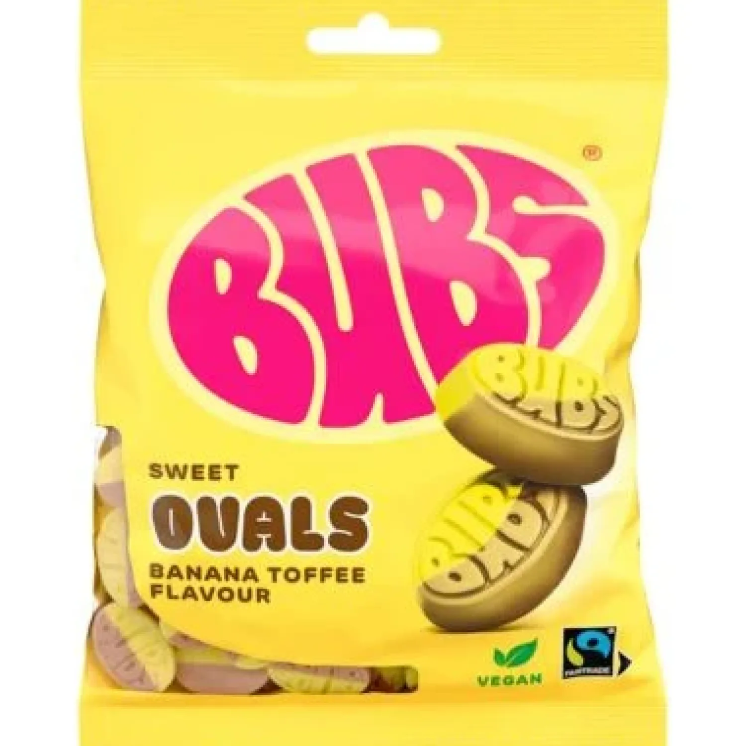 Makeiset|Muut Juhlatarvikkeet>Juhlamaailma Bubs Banaani-Toffee Ovaalit 90g