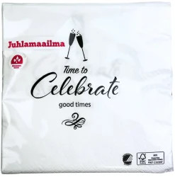 Lakkiaiset Ja Valmistujaiset|Lakkiaiset Ja Valmistujaiset>Ilmapallokeskus Balloon Center Oy, Tiilipojanlenkki 9, 01720 VANTAA, www.ilmapallokeskus.fi Celebrate lautasliina valkoinen 33 x 33 cm 20 kpl/pkt