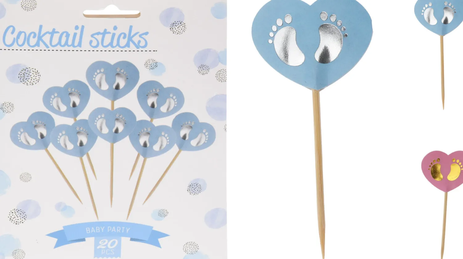 Juomatarvikkeet|Leivontakoristeet>Koopman International B.V., Distelweg 88, 1031 HH AMSTERDAM, www.koopmanint.com Cocktailtikku baby shower 20 kpl/pkt, lajitelmatuote 2 eri väriä