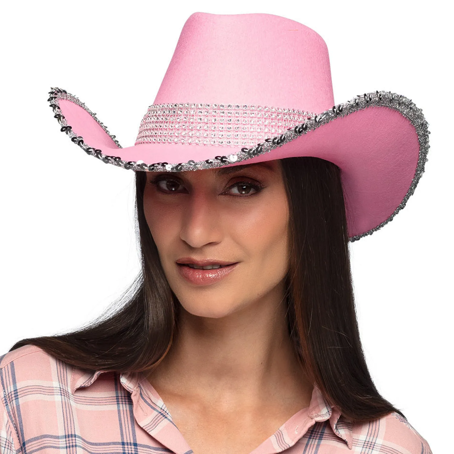 Pannat, Kruunut Ja Tiarat|Festarit>Boland Party Partners, P. O. Box 518, AK ALPHEN A/D RIJN, https://boland.eu Cowboy hattu paljeteilla, pinkki