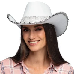 Pannat, Kruunut Ja Tiarat|Festarit>Boland Party Partners, P. O. Box 518, AK ALPHEN A/D RIJN, https://boland.eu Cowboy hattu paljeteilla, valkoinen