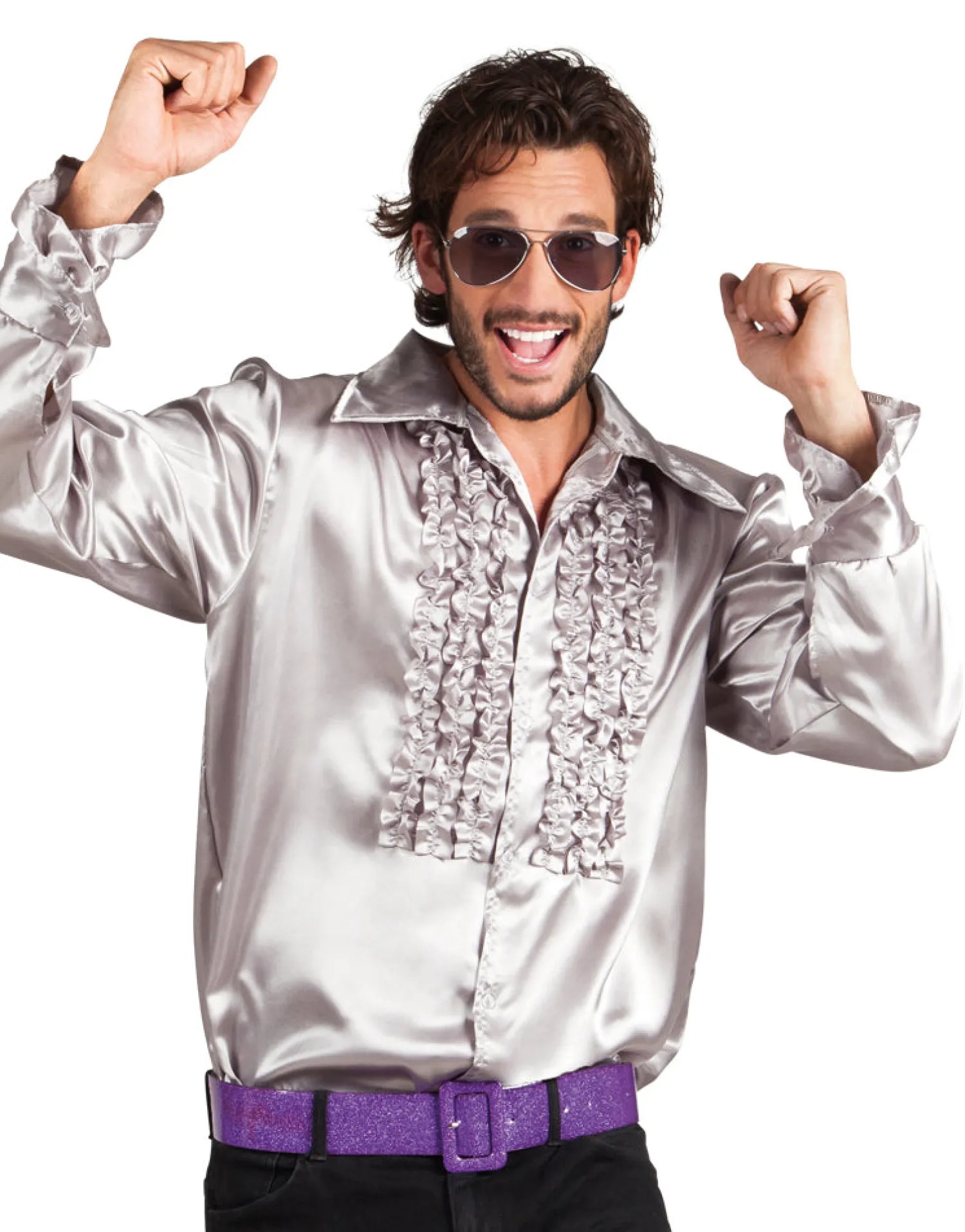 Penkkarit|70-Luku - Disco>Boland Party Partners, P. O. Box 518, AK ALPHEN A/D RIJN, https://boland.eu Disco paita hopeanvärinen aikuisten naaiaisasu