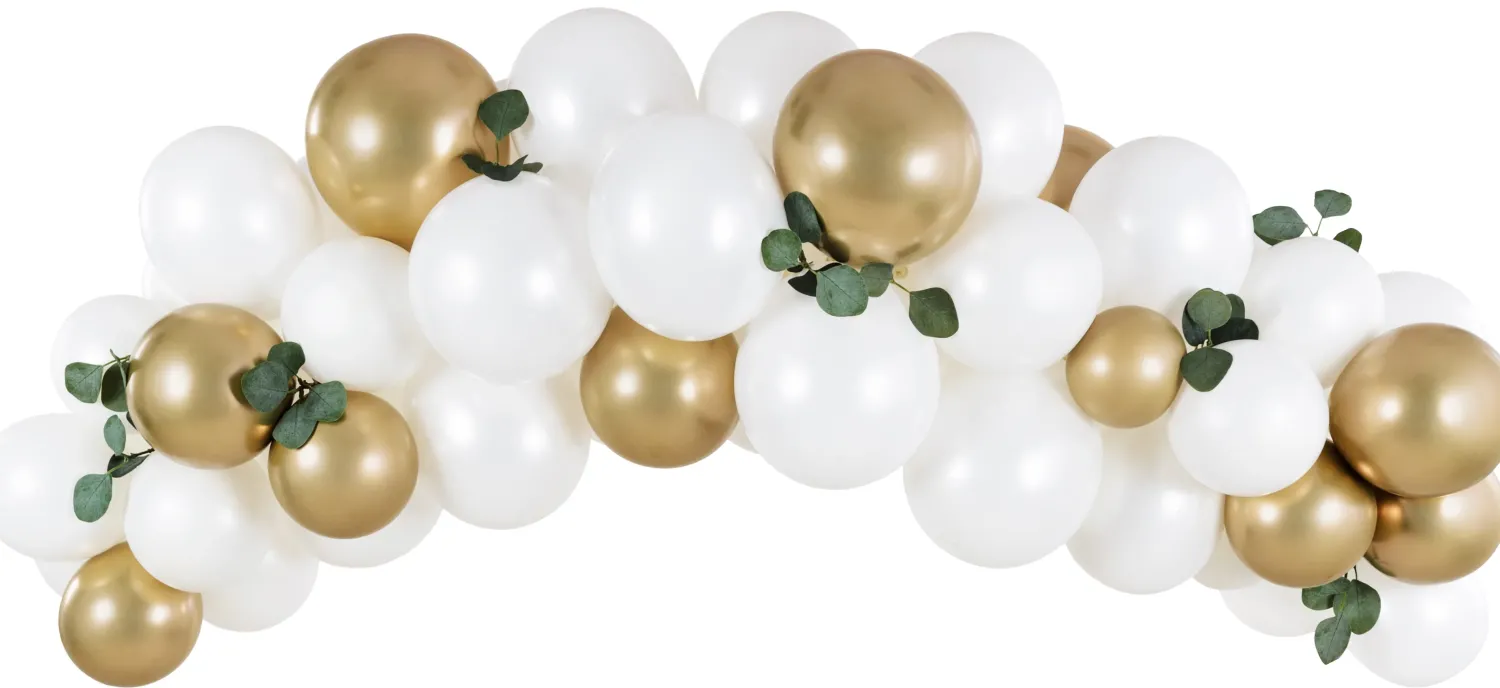 Penkkarit|Lakkiaiset Ja Valmistujaiset>PartyDeco sp. z o.o. sp. k., ul. Kolumba 1, 70-035 Szczecin, www.partydeco.com DIY ilmapallokaari valkoinen kulta 200 cm