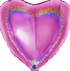 Yksiväriset Ilmapallot>Grabo Intl Srl, Via del Lavoro 33, 47853 CORIANO, ITALY, www.graboballoons.com Fuksia hologrammi sydän foliopallo