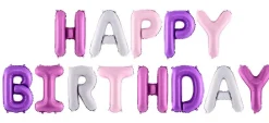 Erikoisilmapallot>PartyDeco sp. z o.o. sp. k., ul. Kolumba 1, 70-035 Szczecin, www.partydeco.com Happy Birthday ilmalla täytettävä foliopallosetti hopea-pinkki