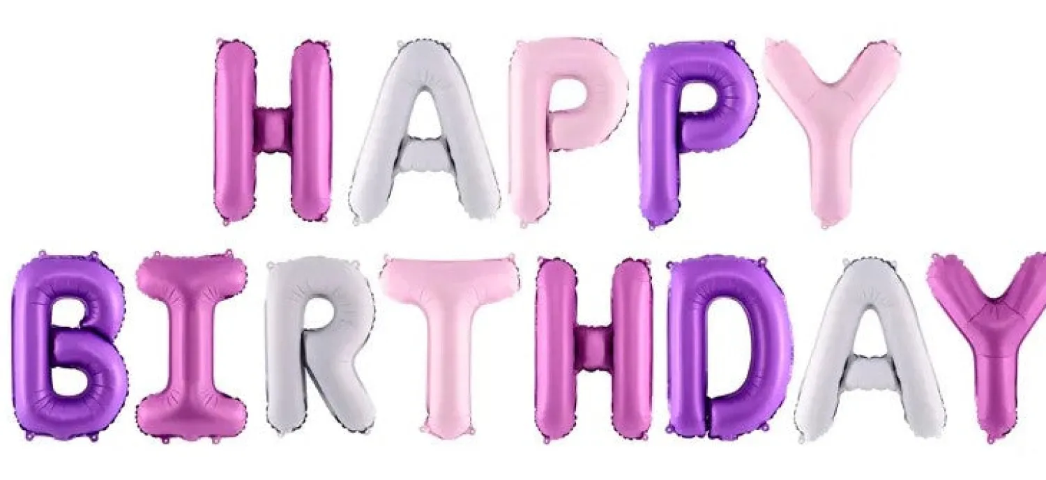 Erikoisilmapallot>PartyDeco sp. z o.o. sp. k., ul. Kolumba 1, 70-035 Szczecin, www.partydeco.com Happy Birthday ilmalla täytettävä foliopallosetti hopea-pinkki