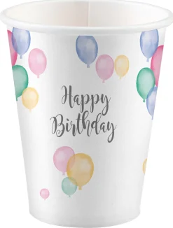 Lasit Ja Mukit>IV Beck / Amscan Europe GmbH, Dettinger Str. 148, 73230 Kirchheim/Teck, Germany, www.amscan-europe.com Happy Birthday ilmapallot pahvimuki 8 kpl/pkt