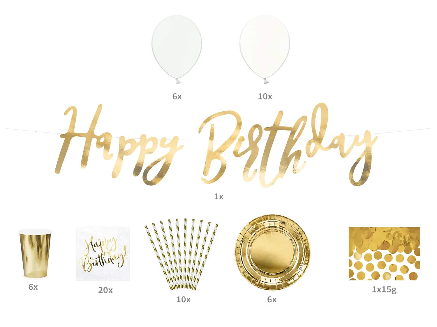Muu Kattaustarvike|Muut Koristeet Ja Rekvisiitat>PartyDeco sp. z o.o. sp. k., ul. Kolumba 1, 70-035 Szczecin, www.partydeco.com Happy Birthday kattaus- ja koristelusetti