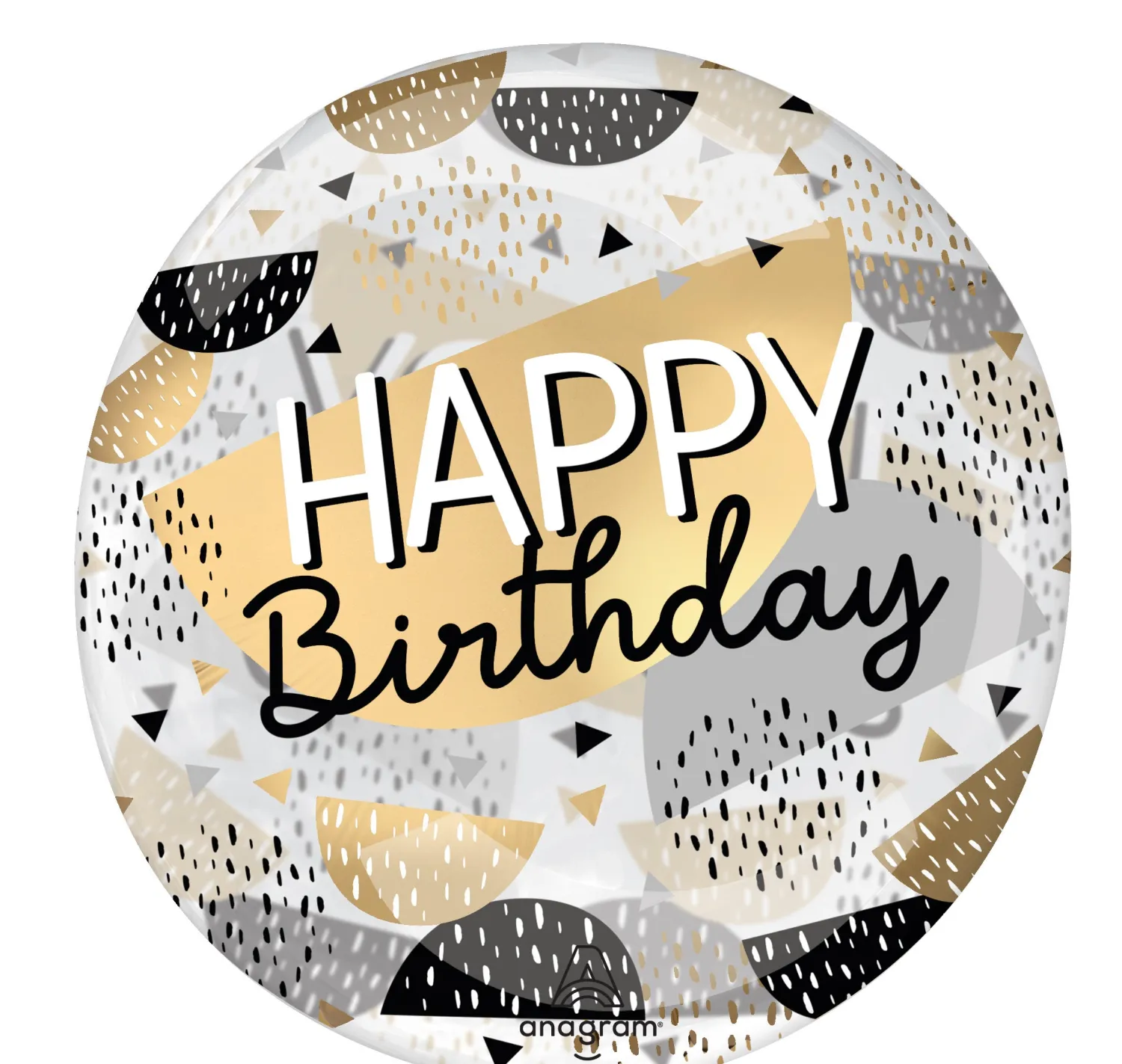 Erikoisfoliopallot>Anagram International Inc, 7700 Anagram Drive, MN 55344-7307, USA, http://www.anagramballoons.com/ Happy Birthday läpikuultava kuplailmapallo
