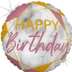 Pienet Foliopallot>Grabo Intl Srl, Via del Lavoro 33, 47853 CORIANO, ITALY, www.graboballoons.com Happy Birthday marmori ruusukulta foliopallo
