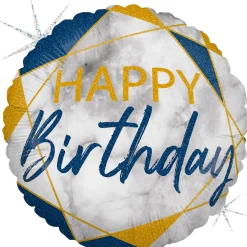 Pienet Foliopallot>Grabo Intl Srl, Via del Lavoro 33, 47853 CORIANO, ITALY, www.graboballoons.com Happy Birthday marmori sininen foliopallo