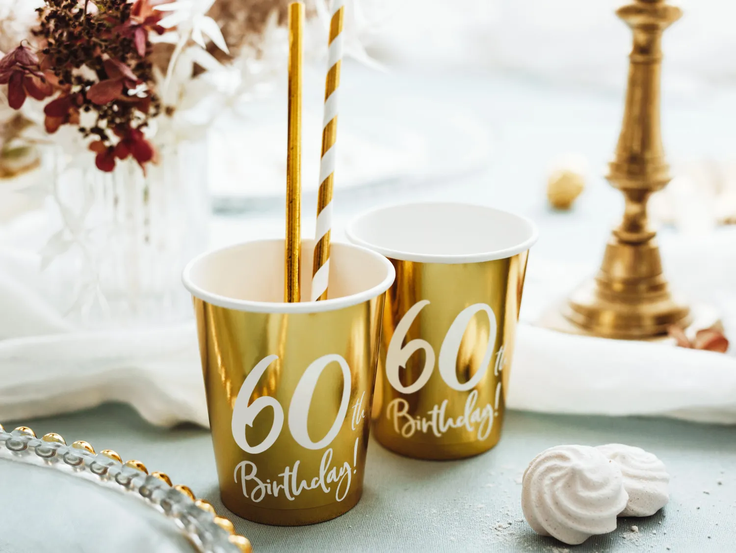Lasit Ja Mukit>PartyDeco sp. z o.o. sp. k., ul. Kolumba 1, 70-035 Szczecin, www.partydeco.com Happy Birthday 60 pahvimuki korkeakiiltokulta 6 kpl/pkt