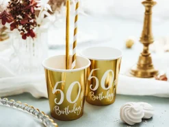 Lasit Ja Mukit>PartyDeco sp. z o.o. sp. k., ul. Kolumba 1, 70-035 Szczecin, www.partydeco.com Happy Birthday 50 pahvimuki korkeakiiltokulta 6 kpl/pkt