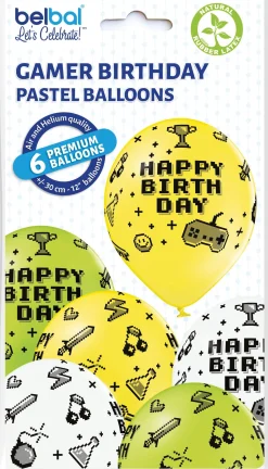 Syntymäpäivät|Syntymäpäivät>Belbal sp.zo.o, ul.Skarszewska 1, 83 - 110 Tczew, www.belbal.com Happy Birthday pelimaailma ilmapallo 30 cm 6 kpl/pss