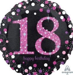 Pienet Foliopallot>Anagram International Inc, 7700 Anagram Drive, MN 55344-7307, USA, http://www.anagramballoons.com/ Happy Birthday 18 pinkki foliopallo