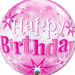 Erikoisilmapallot> Happy Birthday pinkki läpikuultava kuplailmapallo