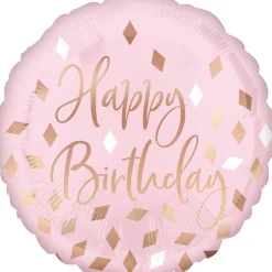 Pienet Foliopallot>Anagram International Inc, 7700 Anagram Drive, MN 55344-7307, USA, http://www.anagramballoons.com/ Happy Birthday ruusukulta foliopallo