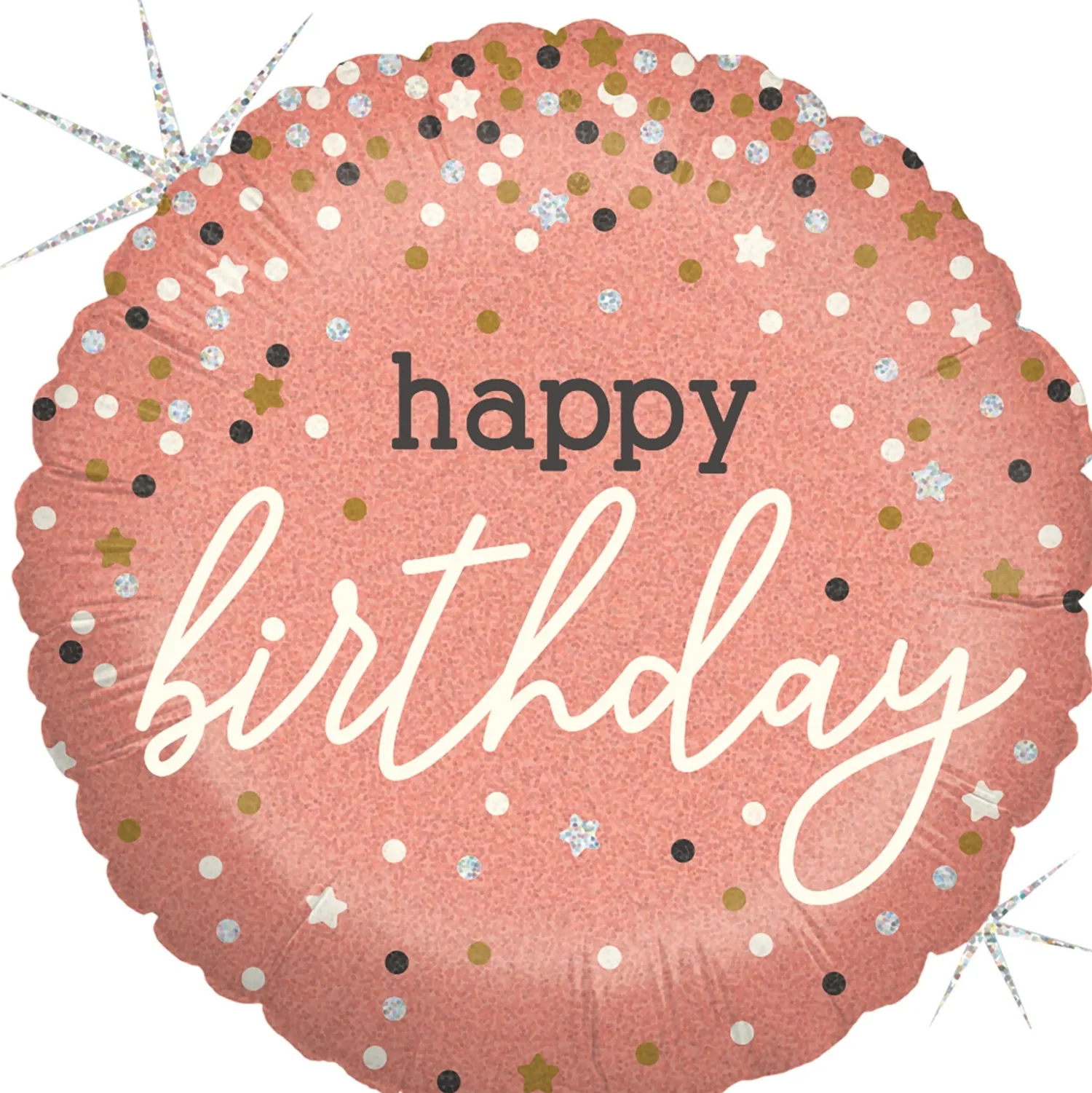 Pienet Foliopallot>Grabo Intl Srl, Via del Lavoro 33, 47853 CORIANO, ITALY, www.graboballoons.com Happy Birthday ruusukulta hologrammi foliopallo