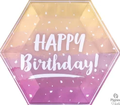 Lautaset> Happy Birthday suuri pahvilautanen 23 cm ruusukullan sävyt 8 kpl/pkt