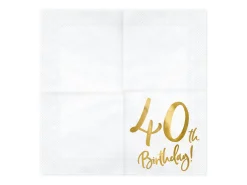Lautasliinat>PartyDeco sp. z o.o. sp. k., ul. Kolumba 1, 70-035 Szczecin, www.partydeco.com Happy Birthday 40 valkoinen suuri lautasliina 20 kpl/pkt