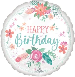 Pienet Foliopallot>Anagram International Inc, 7700 Anagram Drive, MN 55344-7307, USA, http://www.anagramballoons.com/ Happy Birthday värikkäät kukat foliopallo