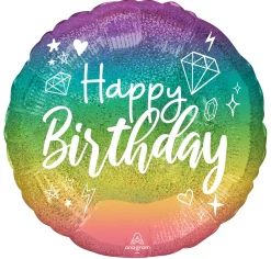 Pienet Foliopallot>Anagram International Inc, 7700 Anagram Drive, MN 55344-7307, USA, http://www.anagramballoons.com/ Happy Birthday värikäs hologrammi foliopallo