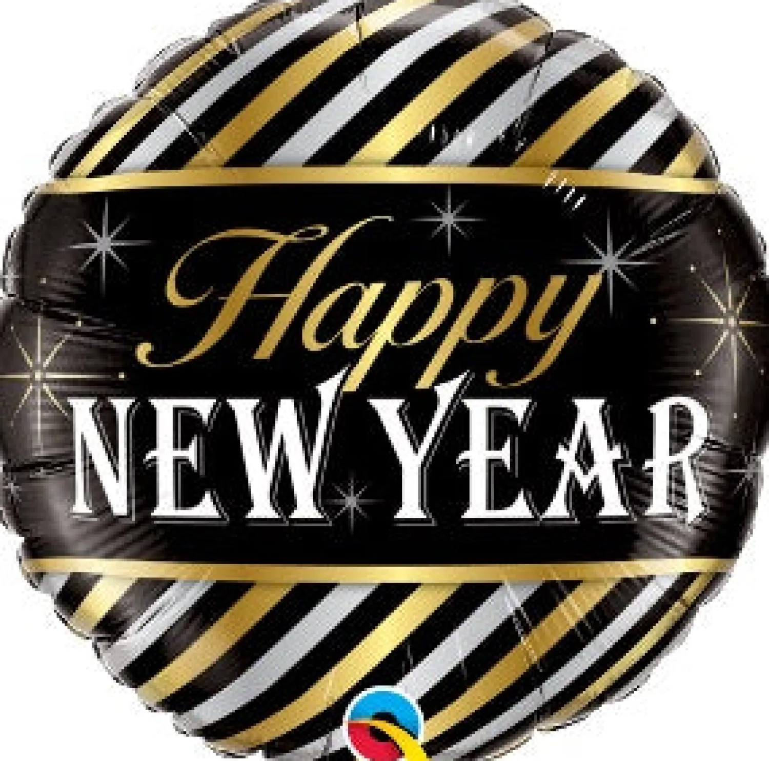 Pienet Foliopallot|Uusi Vuosi> Happy New Year kullan ja hopeanväriset raidat foliopallo