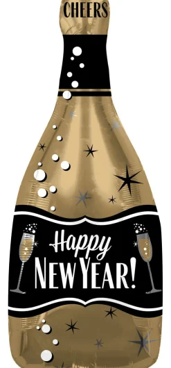 Muotofoliopallot|Uusi Vuosi>Anagram International Inc, 7700 Anagram Drive, MN 55344-7307, USA, http://www.anagramballoons.com/ Happy New Year shampanjapullo kultamusta pienmuotofolio