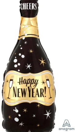 Muotofoliopallot|Uusi Vuosi>Anagram International Inc, 7700 Anagram Drive, MN 55344-7307, USA, http://www.anagramballoons.com/ Happy New Year shampanjapullo kultamusta pienmuotofolio