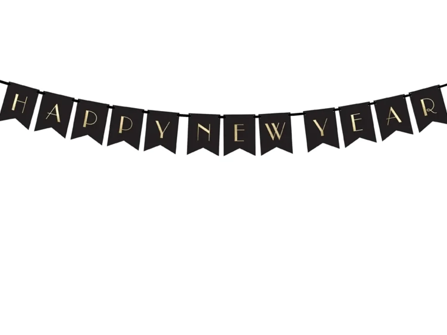 Muut Ripustettavat Koristeet|Viiri- Ja Kirjainnauhat>PartyDeco sp. z o.o. sp. k., ul. Kolumba 1, 70-035 Szczecin, www.partydeco.com Happy New Year viirinauha musta 15 x 170 cm