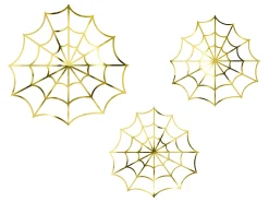 Eläimet, Hahmot Ja Ötökät|Halloween>PartyDeco sp. z o.o. sp. k., ul. Kolumba 1, 70-035 Szczecin, www.partydeco.com Hämähäkinseitti kullanvärinen koriste 3 kpl/pkt