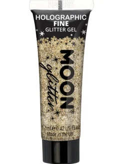 Glitterit|Pride>Smiffys II Ltd., New Lane, Leeds, LS11 5DZ United Kingdom, www.smiffys.com Holografinen glittergeeli hienojakoinen kullanvärinen 12 ml