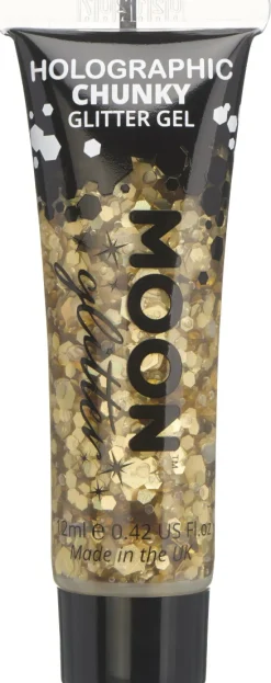 Halloween|Glitterit>Smiffys II Ltd., New Lane, Leeds, LS11 5DZ United Kingdom, www.smiffys.com Holografinen glittergeeli suuri kimalle kullanvärinen 12 ml