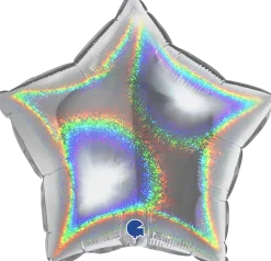 Yksiväriset Ilmapallot>Grabo Intl Srl, Via del Lavoro 33, 47853 CORIANO, ITALY, www.graboballoons.com Hopeanvärinen hologrammi tähti foliopallo