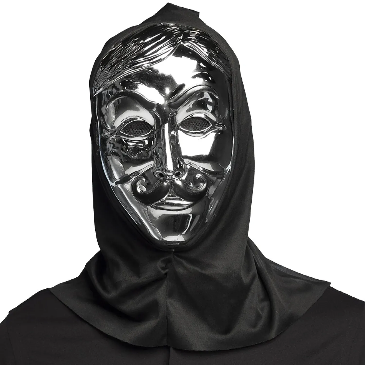 Naamarit Ja Silmikot|Halloween>Boland Party Partners, P. O. Box 518, AK ALPHEN A/D RIJN, https://boland.eu Hupullinen naamari hopeanvärinen