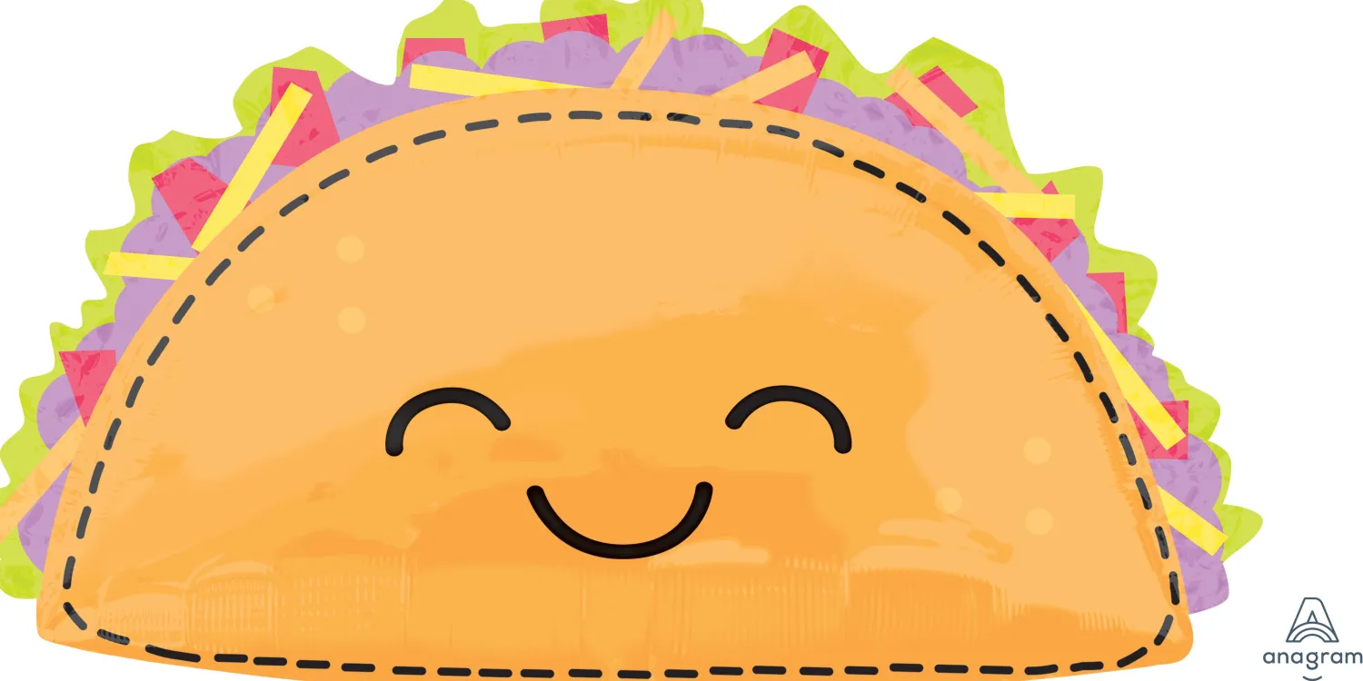 Muotofoliopallot>Anagram International Inc, 7700 Anagram Drive, MN 55344-7307, USA, http://www.anagramballoons.com/ Hymyilevä taco muotofoliopallo