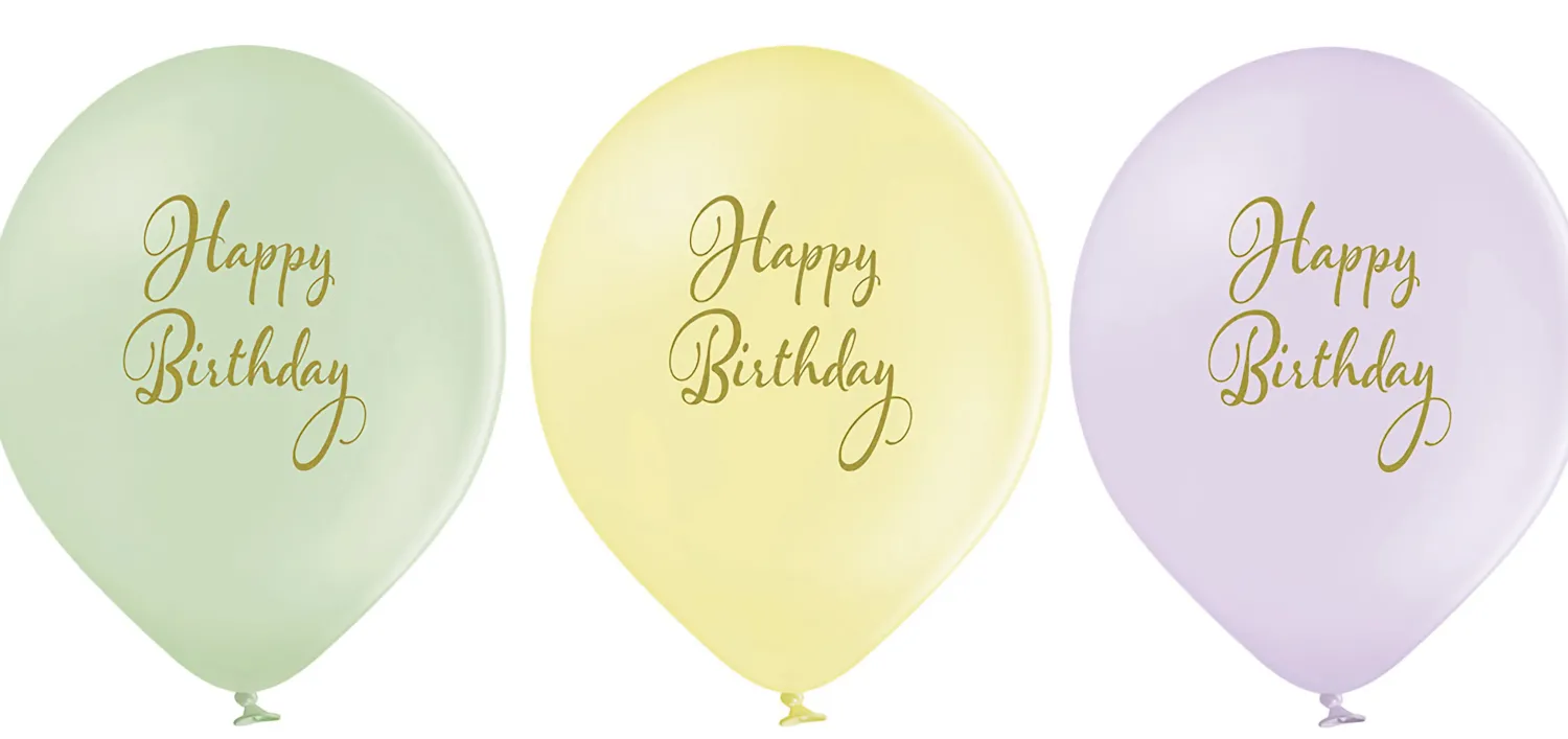 Syntymäpäivät|Syntymäpäivät>Belbal sp.zo.o, ul.Skarszewska 1, 83 - 110 Tczew, www.belbal.com Ilmapallo 30 cm Happy Birthday pastellivärit 6 kpl/pss