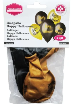 Painetut Ja Kuvioidut Ilmapallot>Ilmapallokeskus Balloon Center Oy Part of Toyrock Group, Tiilipojanlenkki 9, 01720 VANTAA, www.ilmapallokeskus.fi Ilmapallo Happy Halloween musta ja kulta 30 cm 5 kpl/pss