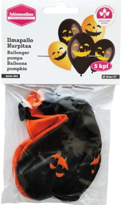 Painetut Ja Kuvioidut Ilmapallot>Ilmapallokeskus Balloon Center Oy Part of Toyrock Group, Tiilipojanlenkki 9, 01720 VANTAA, www.ilmapallokeskus.fi Ilmapallo Kurpitsa 30 cm 5 kpl/pss