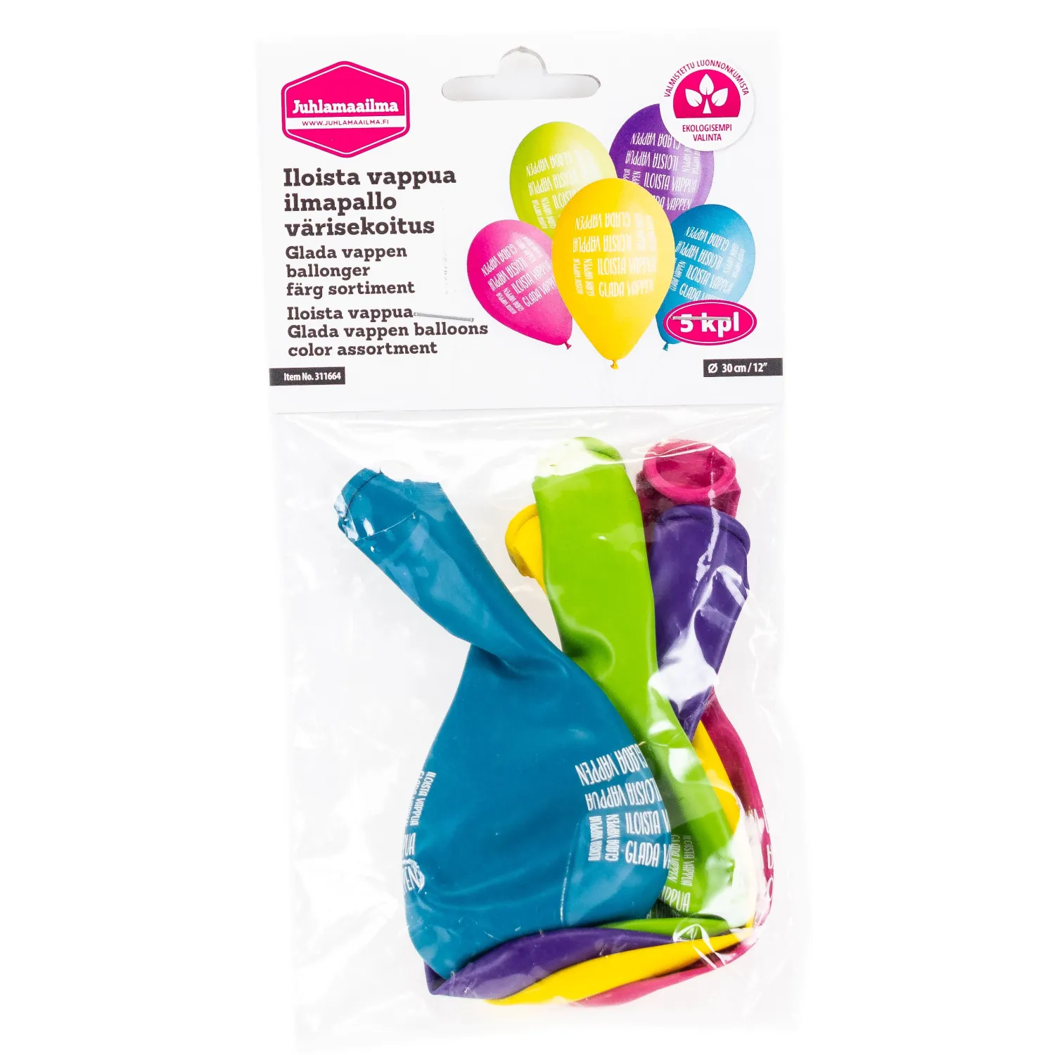 Painetut Ja Kuvioidut Ilmapallot>Ilmapallokeskus Balloon Center Oy Part of Toyrock Group, Tiilipojanlenkki 9, 01720 VANTAA, www.ilmapallokeskus.fi Iloista vappua ilmapallo 30 cm värisekoitus 5 kpl/pss