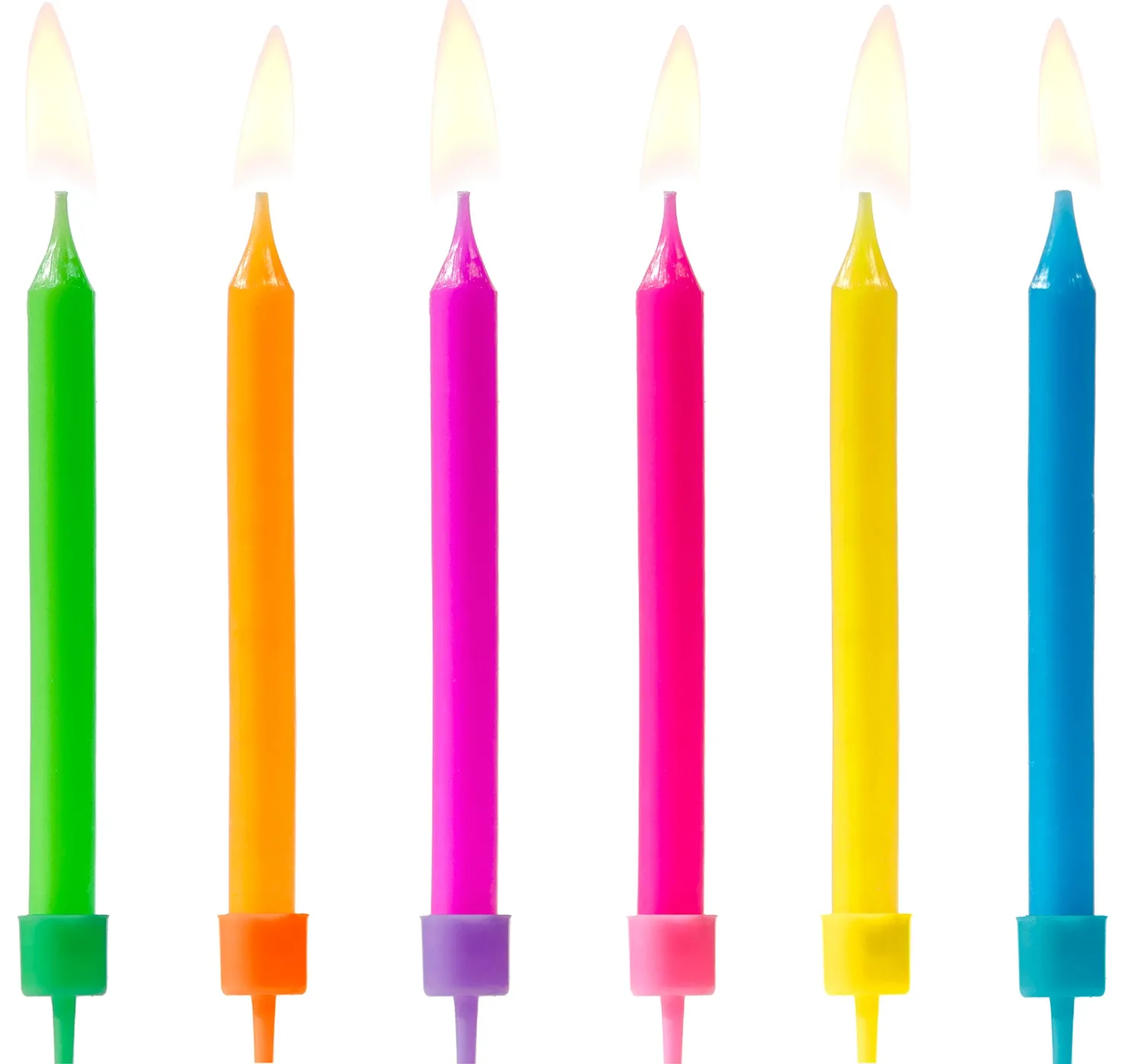 Kynttilät>PartyDeco sp. z o.o. sp. k., ul. Kolumba 1, 70-035 Szczecin, www.partydeco.com Kakkukynttilät 6,5 cm ja pidikkeet kirkas värisekoitus 6 kpl/pkt