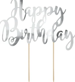 Leivontakoristeet|Muut Koristeet Ja Rekvisiitat>PartyDeco sp. z o.o. sp. k., ul. Kolumba 1, 70-035 Szczecin, www.partydeco.com Kakunkoriste Happy Birthday hopeanvärinen