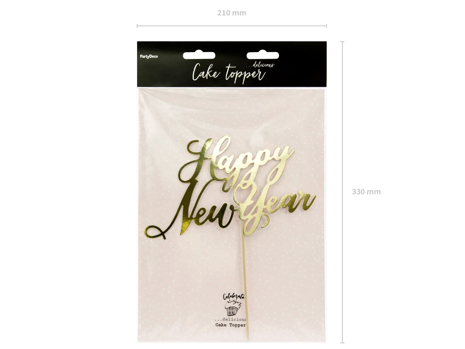Leivontakoristeet|Muut Juhlatarvikkeet>PartyDeco sp. z o.o. sp. k., ul. Kolumba 1, 70-035 Szczecin, www.partydeco.com Kakunkoriste Happy New Year kullanvärinen