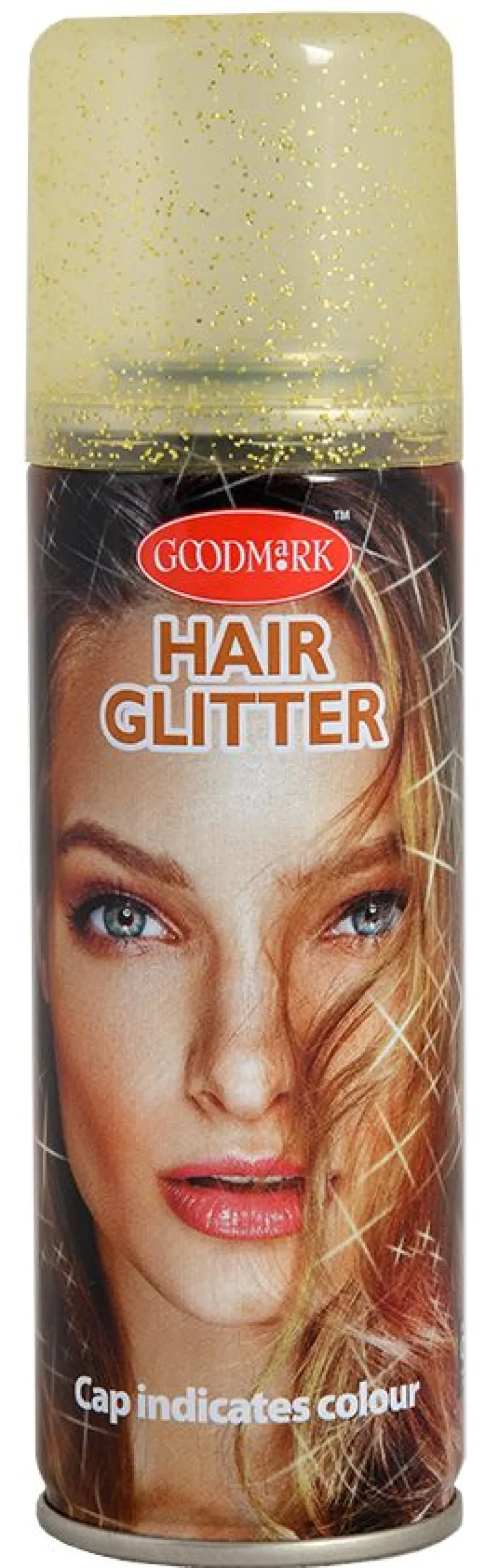 Penkkarit|Hiusvärit Ja -Glitterit>Goodmark Europe NV, Industrielaan 15, 8520 Kuurne, www.goodmarkgroup.com Kimallehiusvärispray kullanvärinen 125 ml