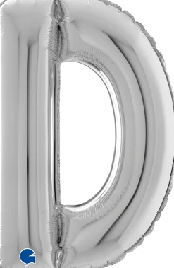 Kirjainfoliopallot>Grabo Intl Srl, Via del Lavoro 33, 47853 CORIANO, ITALY, www.graboballoons.com Kirjainfolio D hopeanvärinen 75 cm