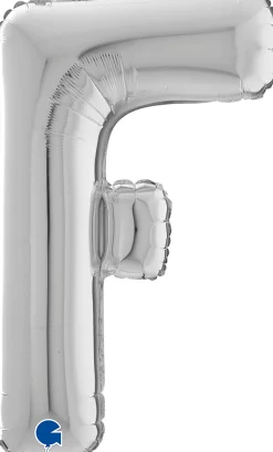 Kirjainfoliopallot>Grabo Intl Srl, Via del Lavoro 33, 47853 CORIANO, ITALY, www.graboballoons.com Kirjainfolio F hopeanvärinen 75 cm