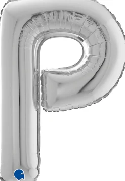 Kirjainfoliopallot>Grabo Intl Srl, Via del Lavoro 33, 47853 CORIANO, ITALY, www.graboballoons.com Kirjainfolio P hopeanvärinen 75 cm