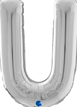 Kirjainfoliopallot>Grabo Intl Srl, Via del Lavoro 33, 47853 CORIANO, ITALY, www.graboballoons.com Kirjainfolio U hopeanvärinen 75 cm