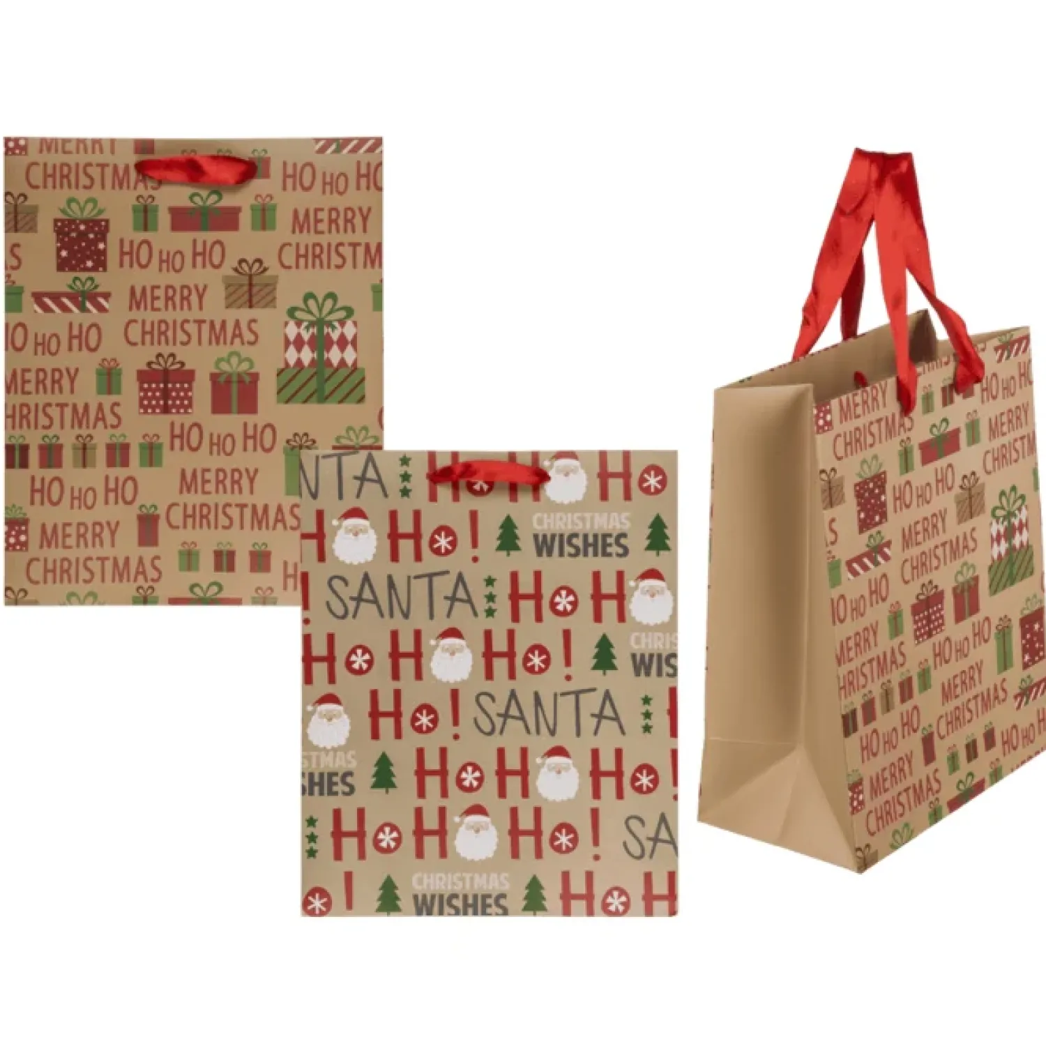 Joulu>Juhlamaailma Lahjakassi Ho Ho Ho 26 x 10 x 32 cm, lajitelma 2 erilaista
